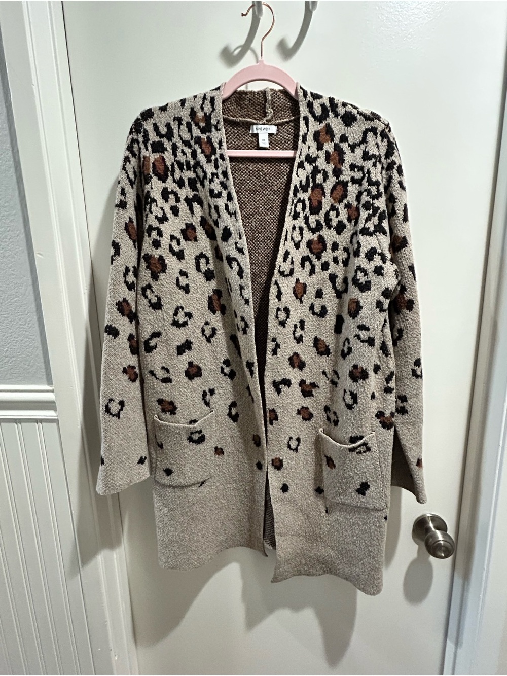 Leopard Print Open-Front Women’s Cardigan Sweater - Beige